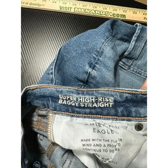 American Eagle Super Baggy High Rise Cargo Skater Jeans Size 2 Y2K Streetwear - Picture 4 of 15